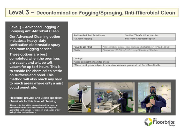 Level 3 Decontamination Fogging/Spraying, Anti-Microbial Clean